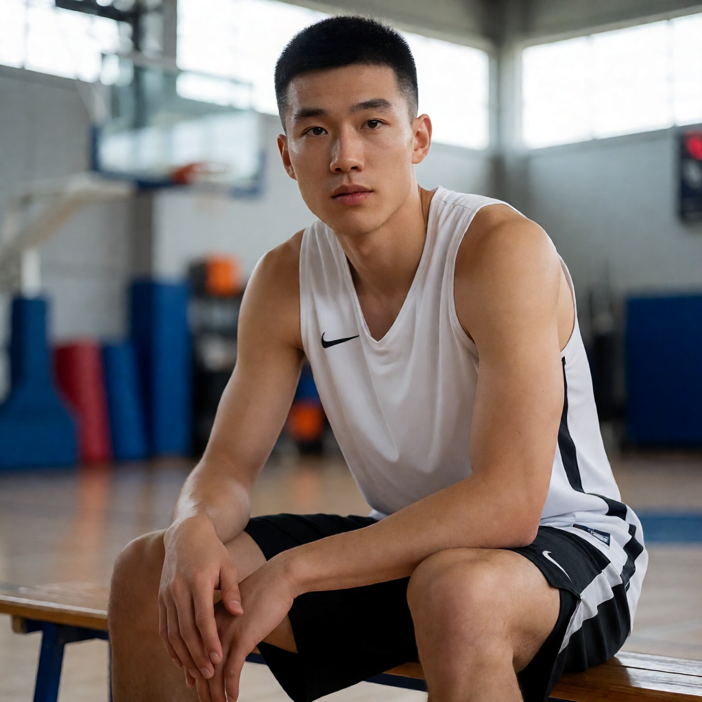 球队动态：NBA某球星在训练中的专注特写，背景为球队训练馆